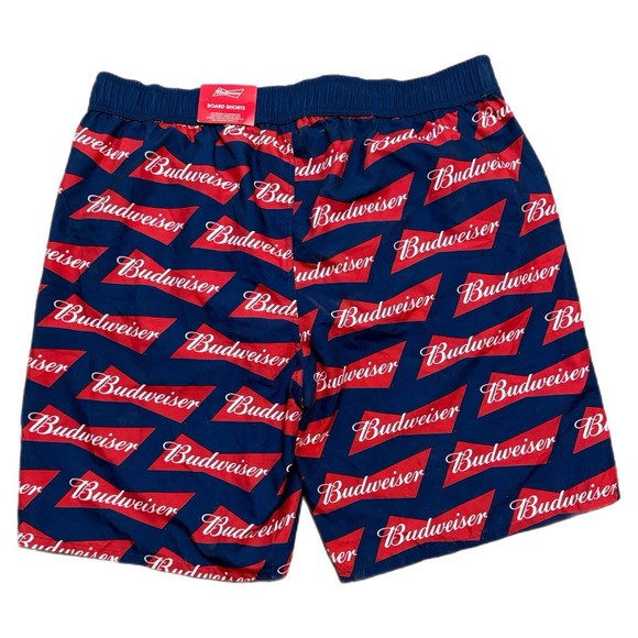 Men's Budweiser Swim Trunks Red & Blue All Over Print Board Shorts Size Large - Picture 2 of 5